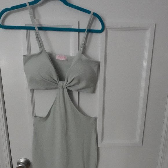 Pink Lily Dresses & Skirts - Midi Cut Out Light Blue Dress
